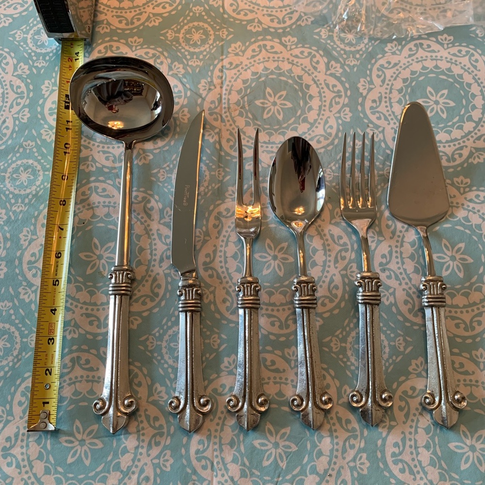 PINTI INOX Elegant Fleur De Lis Pewter Handles 6 Piece Hostess Set LARGE